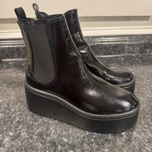 Nine West Chunky Platform Chelsea Boots Slip On Patent Leather Womens 9